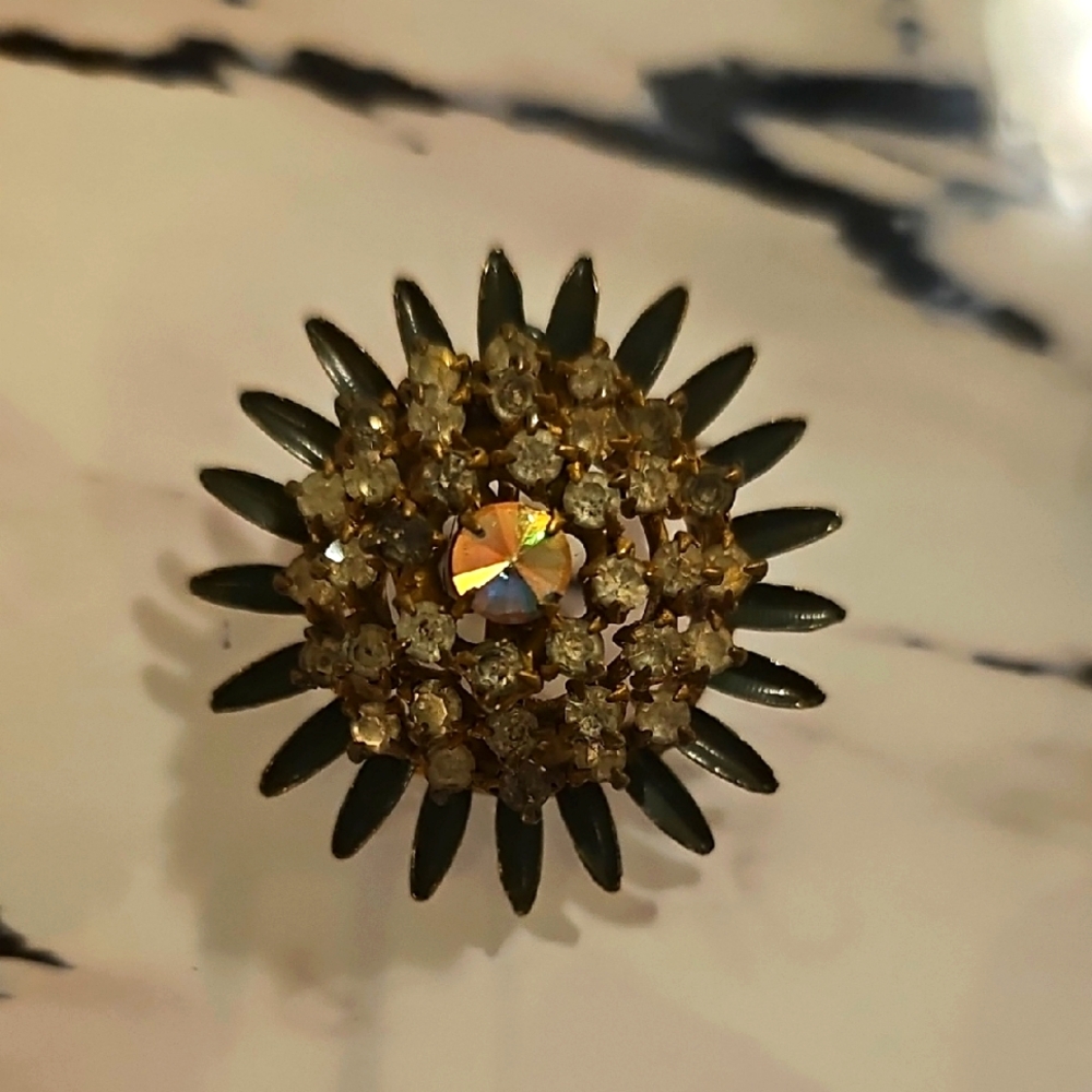 Vintage Floral Brooch with Rhinestones